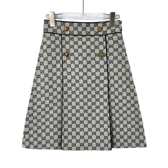 DW0594 Gucci Beige Logo Jacquard Printed Cotton Casual Skirt 36 XS Size